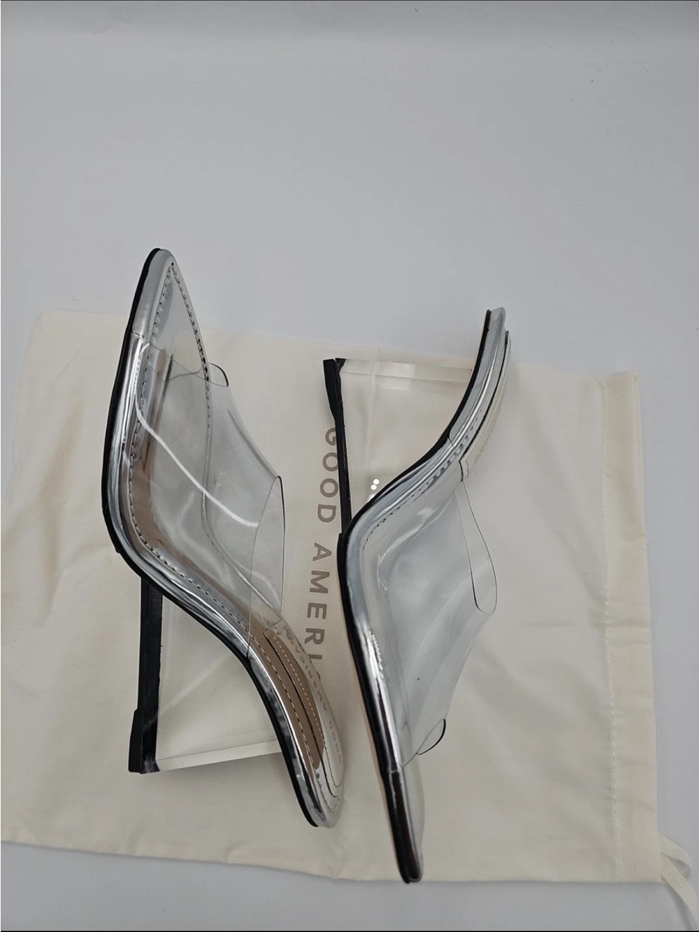 Good American Metallic Silver Pointed Clear Mules (see sizing before purchasing) - Picture 3 of 6